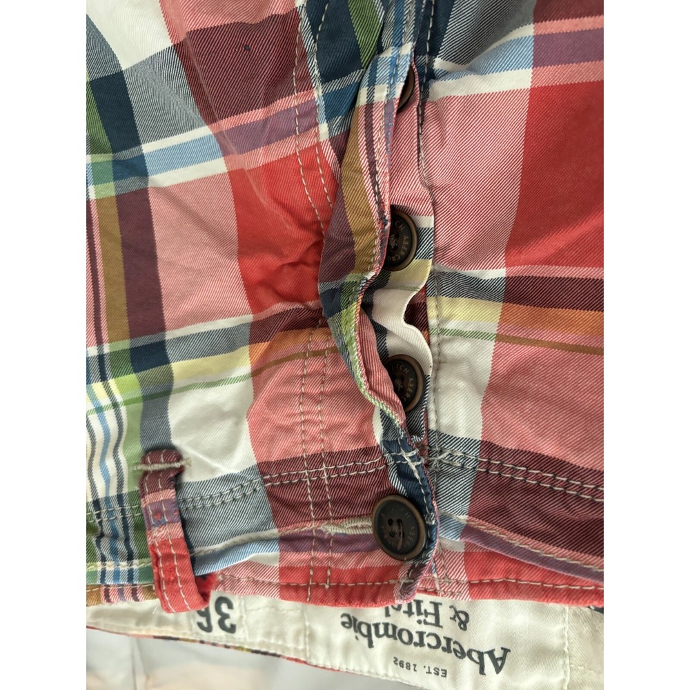 Abercrombie & Fitch Chino Shorts Mens 36 Multicolor 100% Cotton Plaid Button Fly - Picture 8 of 12